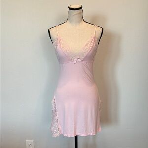 Women’s Lace Trim Minidress Slip Nightgown, Pink, NWT